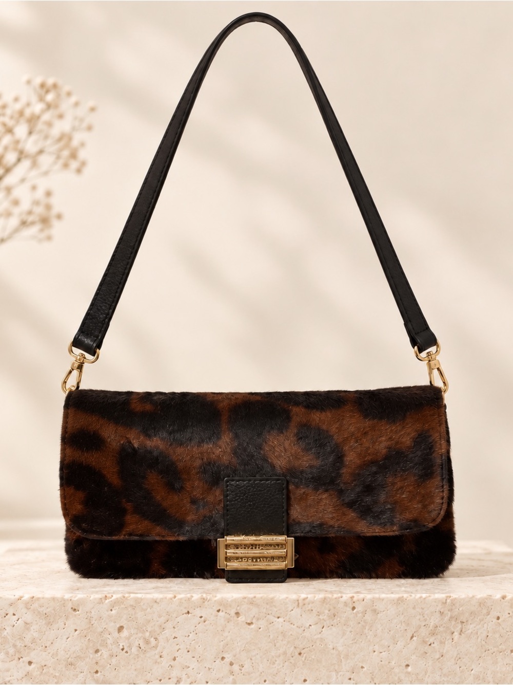 Divina Firenze Italian Leopard Calf Hair & Leather Shoulder Bag Gold Clasp- NWT